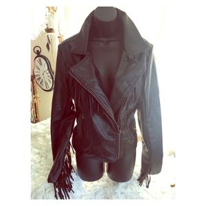 Faux leather fringe black jacket NEW